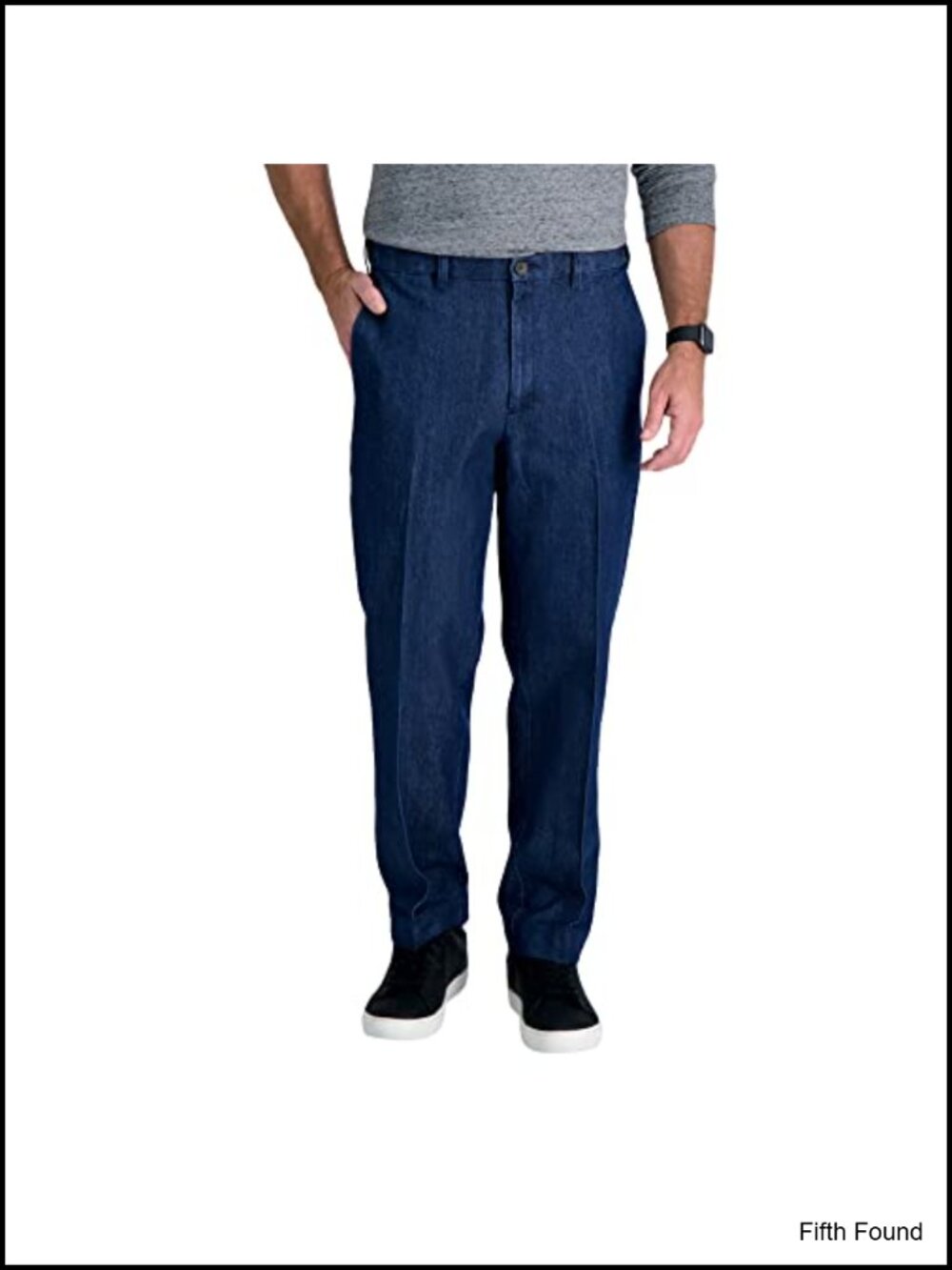 Men's No Iron Denim Trouser Hidden Expandable Waistband Flat Front Pant